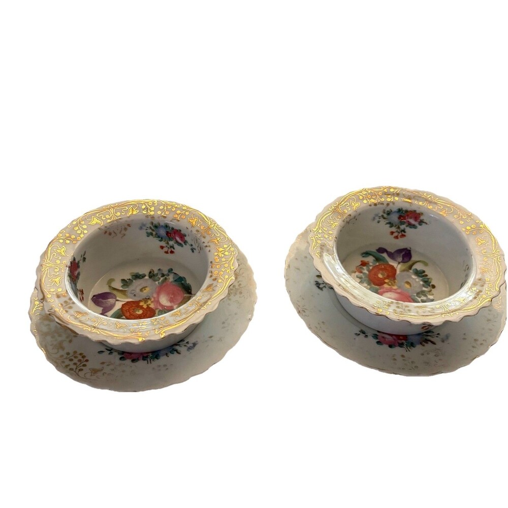 Vintage Royal OMEC Austria Porcelain Berry/ Dessert Bowl/saucer Set 2